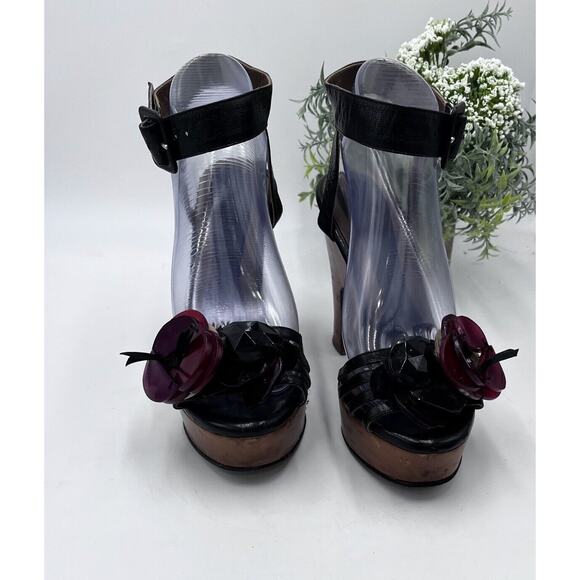 Marni Designer Chunky Wooden Heel lucite flowers Platforms Retro sz 37/6.5 - Picture 13 of 14